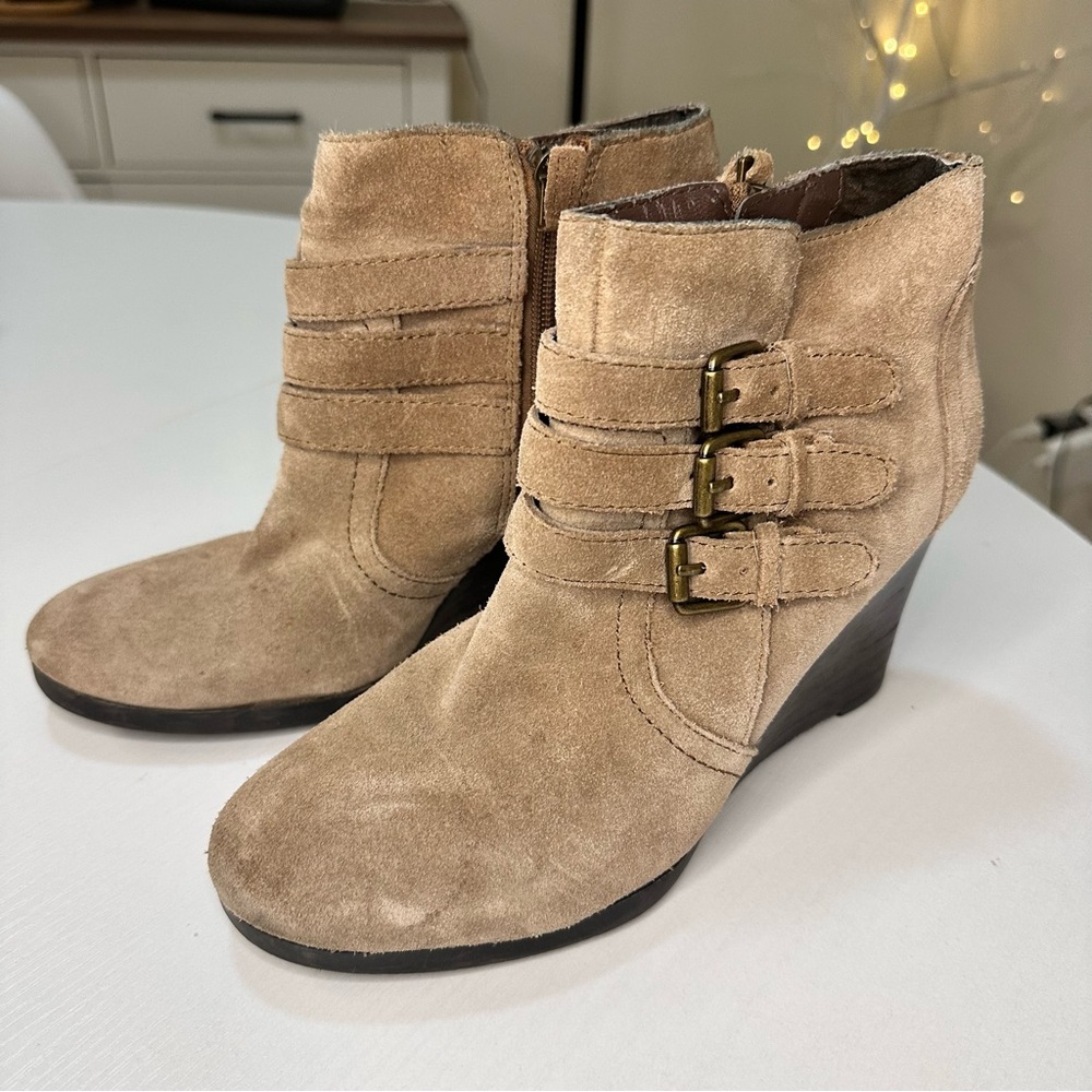 Franco Sarto Tan Suede Ankle Booties
